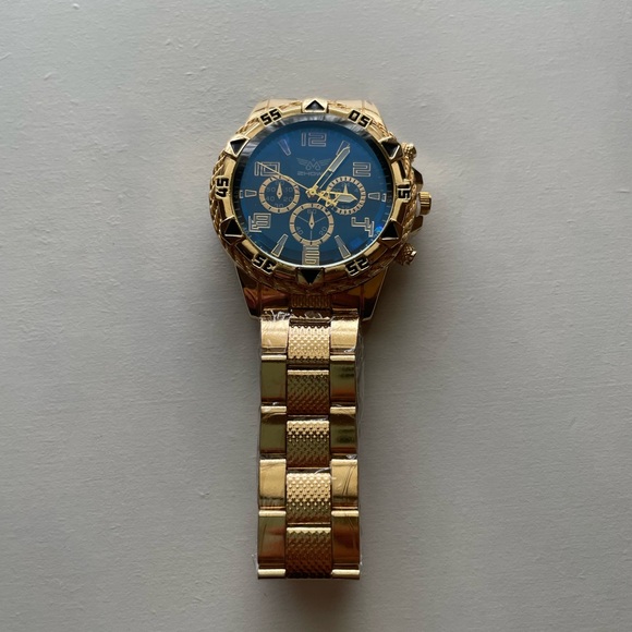 ZHOWE Men’s Gold Tone Quartz Watch Blue Dial Sport Luxury Style - Picture 2 of 6